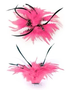 Bloem Pink/Wit Met Veertjes Op Clip/Speld