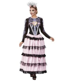 Day Of The Dead Pastel Dameskostuum, Roze/Zwart