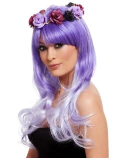 Deluxe Day Of The Dead Glam Pruik, Paars