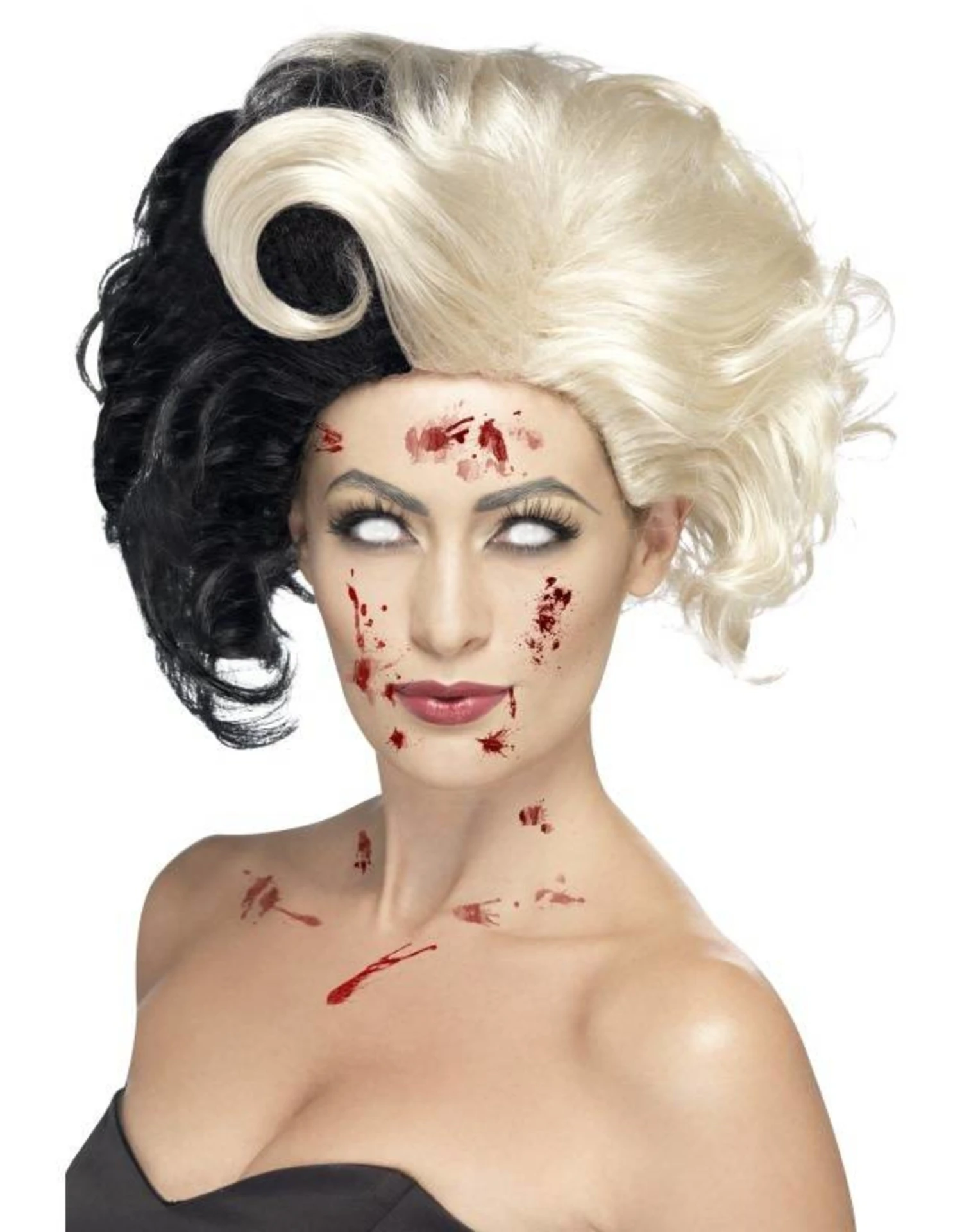 Deluxe Evil Madame Pruik, Zwart Met Witte Lokken. 1 Deluxe Evil Madame Pruik, Zwart Met Witte Lokken.