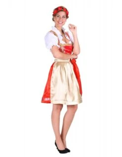 Dirndl Jurk ''Viktoria'', Rood-Goud