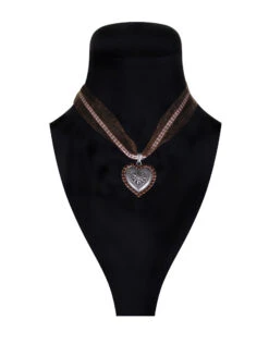 Halsketting Hart Met Strassrand, Bruin