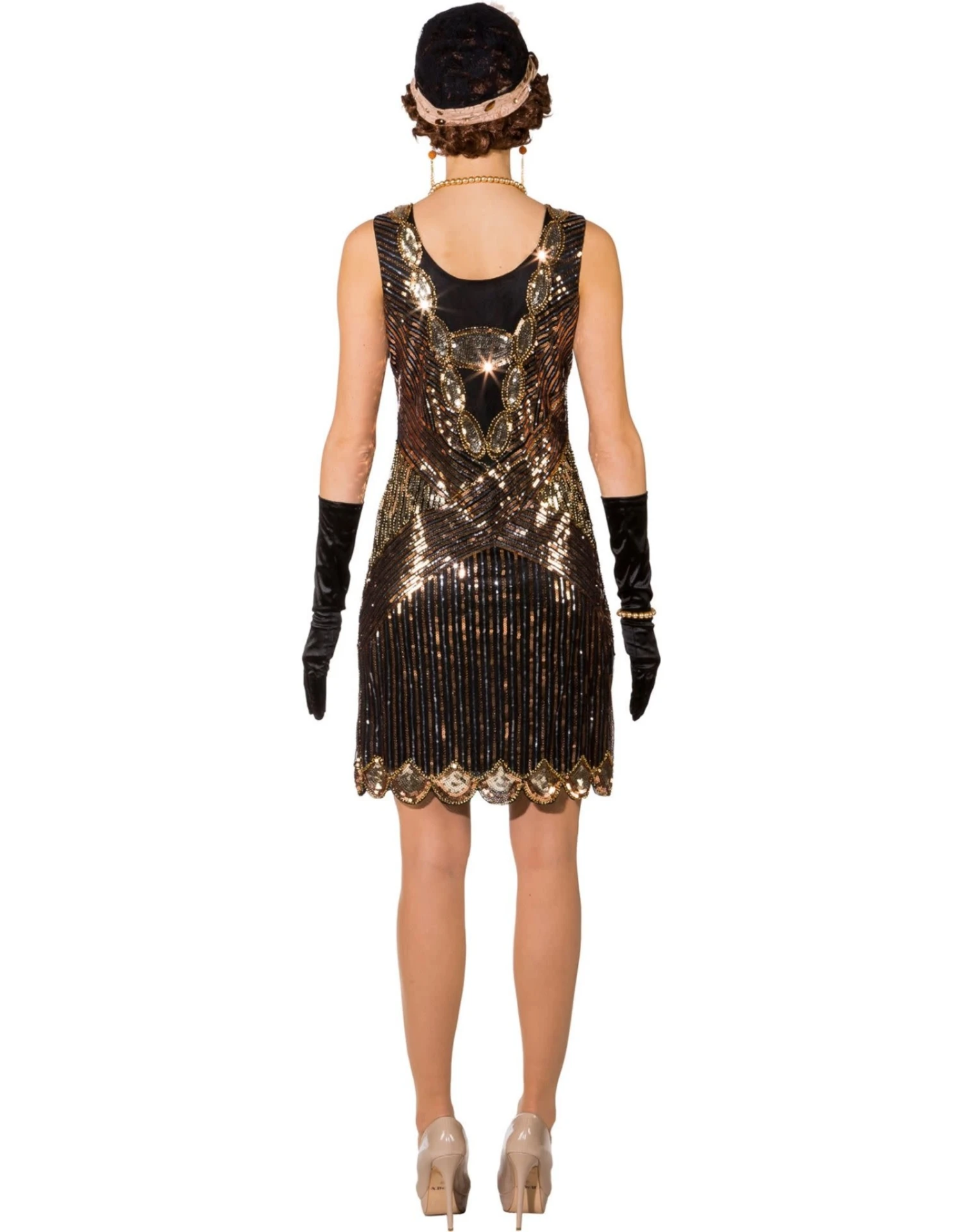 Jaren 20 Jurk Met Pailletten, Zwart-Goud 3 Jaren 20 Jurk Met Pailletten, Zwart-Goud - Afbeelding 3