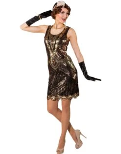 Jaren 20 Jurk Met Pailletten, Zwart-Goud