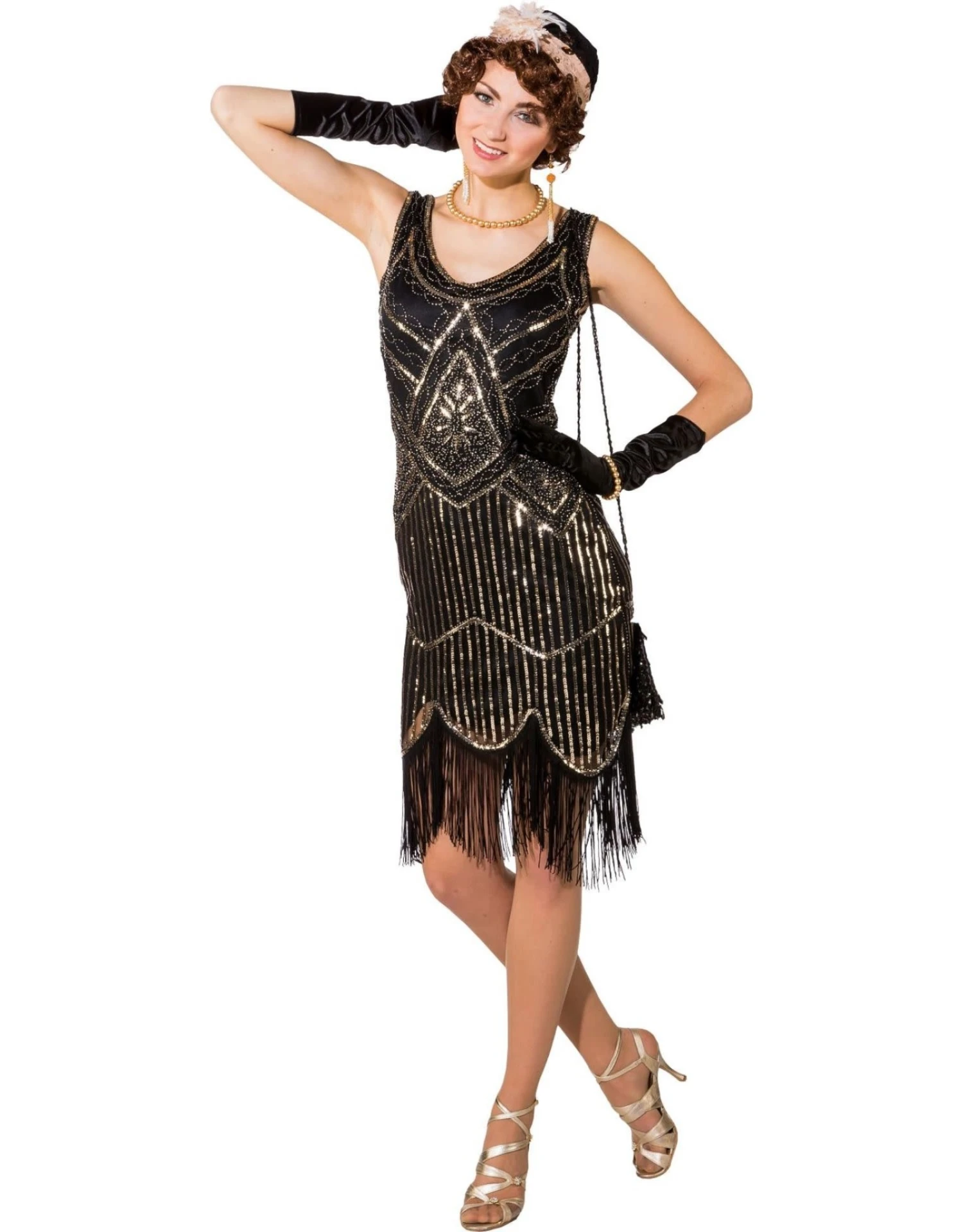 Jaren 20 Jurk, Zwart/Zilver 1 Jaren 20 Jurk, Zwart/Zilver