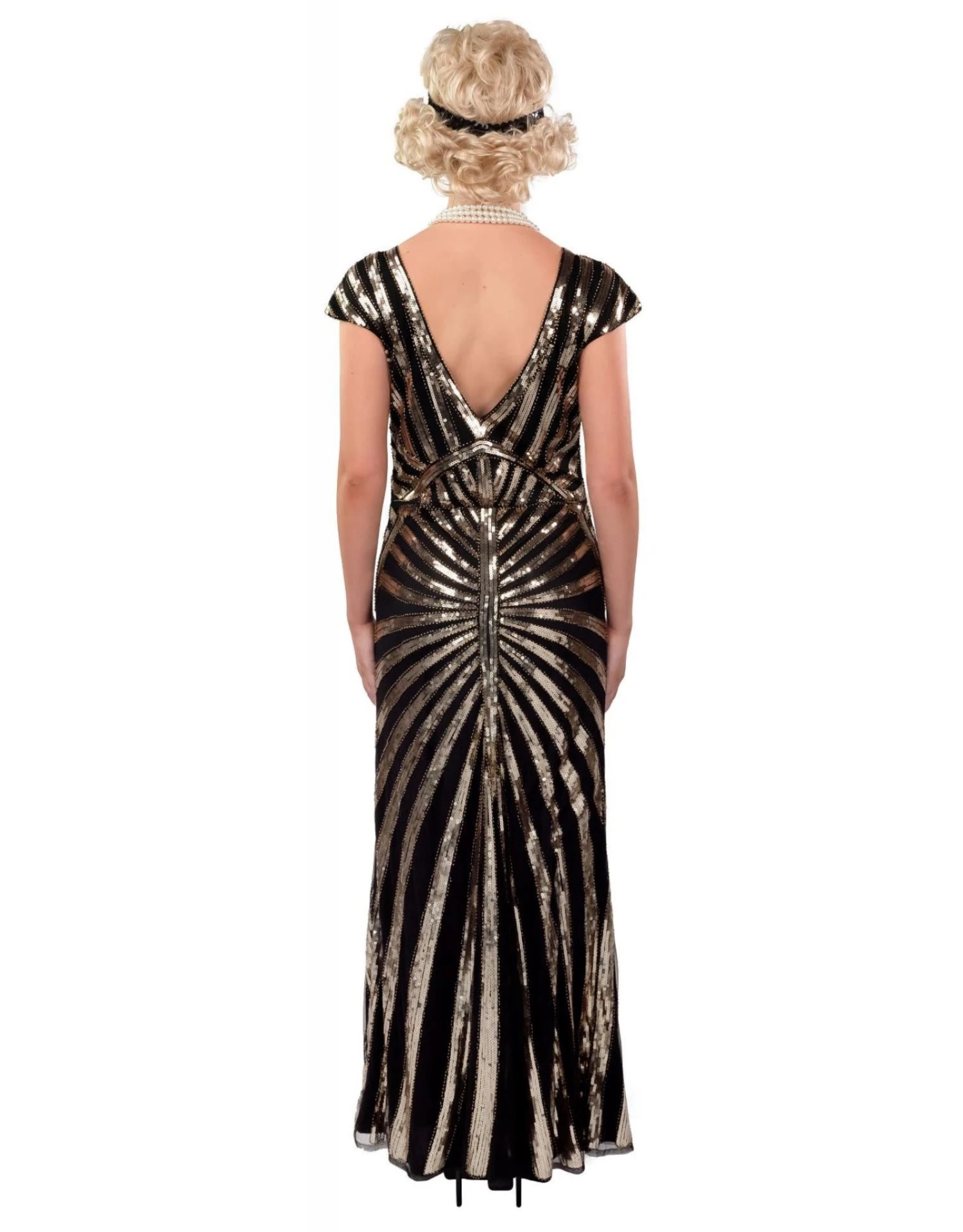 Lange Charleston Jurk Met Pailletten, Goud 3 Lange Charleston Jurk Met Pailletten, Goud - Afbeelding 3