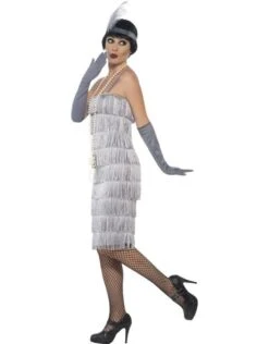 Lange Flapper Charleston Jurk Zilver -Vakantie Kledingwinkel lange flapper charleston jurk zilver 2