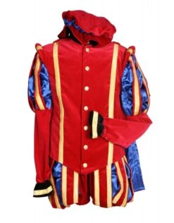 Piet Fluweel Luxe Met Cape "Malaga", Rood-Blauw