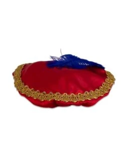 Pietbaret Satijn Met Veer Rood