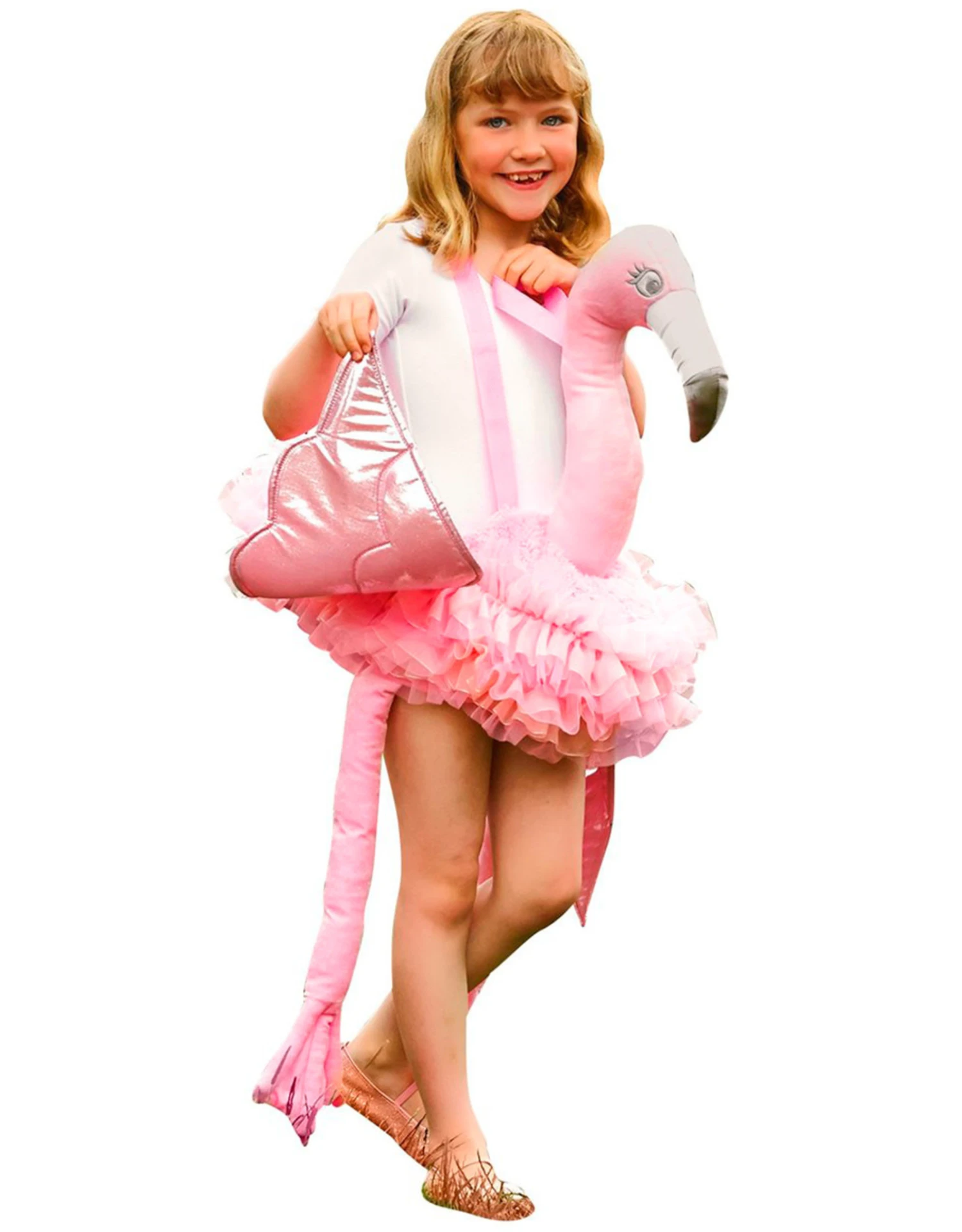 Rijdend Op Flamingo Kostuum, Kind 1 Rijdend Op Flamingo Kostuum, Kind