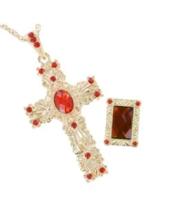 Sinterklaas, Kruis Met Ketting En Ring Luxe (set), Goud-Rood