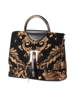 Tasje Deluxe ''Jacky'' Brokaat Goud, Brocaat Zwart/goud, Handtas