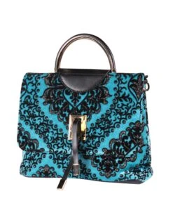 Tasje Deluxe ''Jacky'' Brokaat Zilver, Turquoise-Zilver, Handtas