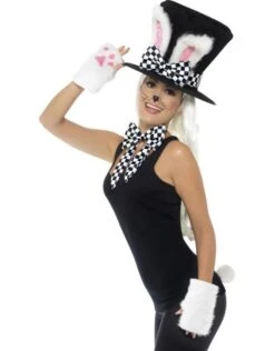 Tea Party March Hoge Hoed Set, Haas, Zwart/wit Strikje,