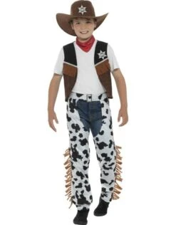 Texan Cowboy Outfit Kind, Bruin, Met Hoed, Riem En Badge