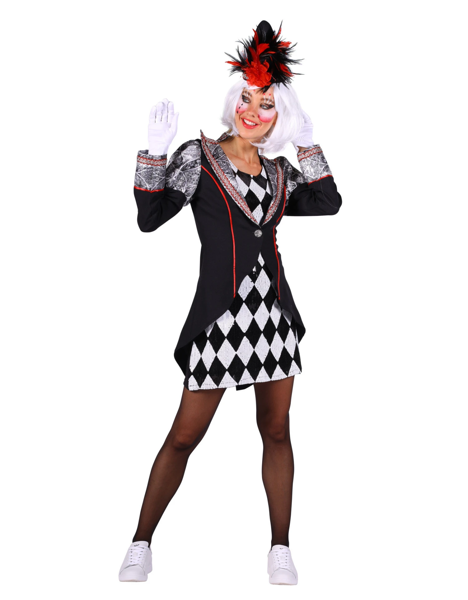 Themakostuum Clown Pierro, Zwart-Zilver 1 Themakostuum Clown Pierro, Zwart-Zilver