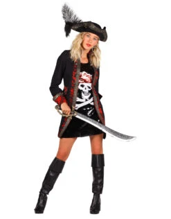 Themakostuum Dame Piraat, Rood-Zwart -Vakantie Kledingwinkel themakostuum dame piraat rood zwart 2
