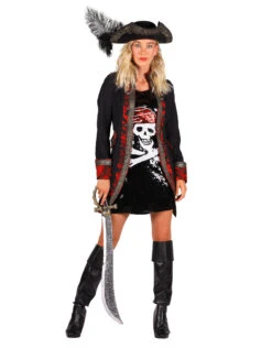 Themakostuum Dame Piraat, Rood-Zwart