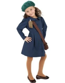 WW2 Evacuee Meisjeskostuum, Blauw